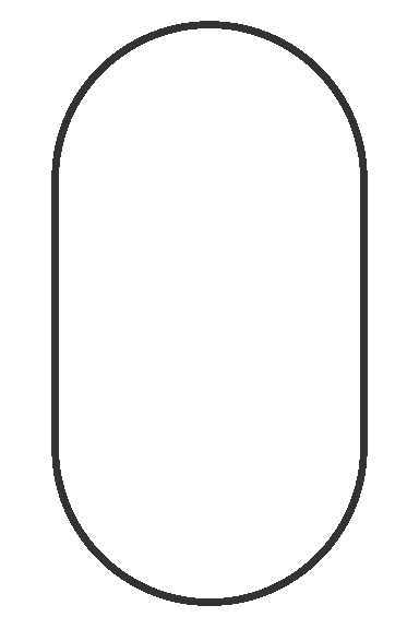 Outline of a capsule shape with straight sides and rounded ends, resembling a tall oval. The shape, often used in veterinary settings, is defined by a thin black line on a white background.
