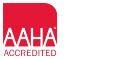 Red logo with "AAHA Accredited" text. A white rectangle on the right reads "The Standard of Veterinary Excellence," underscoring the commitment every veterinarian upholds.