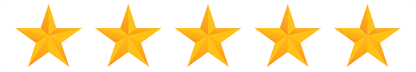 Five yellow stars in a horizontal row, like a proud badge on a veterinarian's collar, against a transparent background.